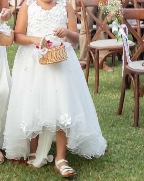 Dideyttawl White Flower Girl Dress | 3D Floral Applique High-Low Tulle Gown