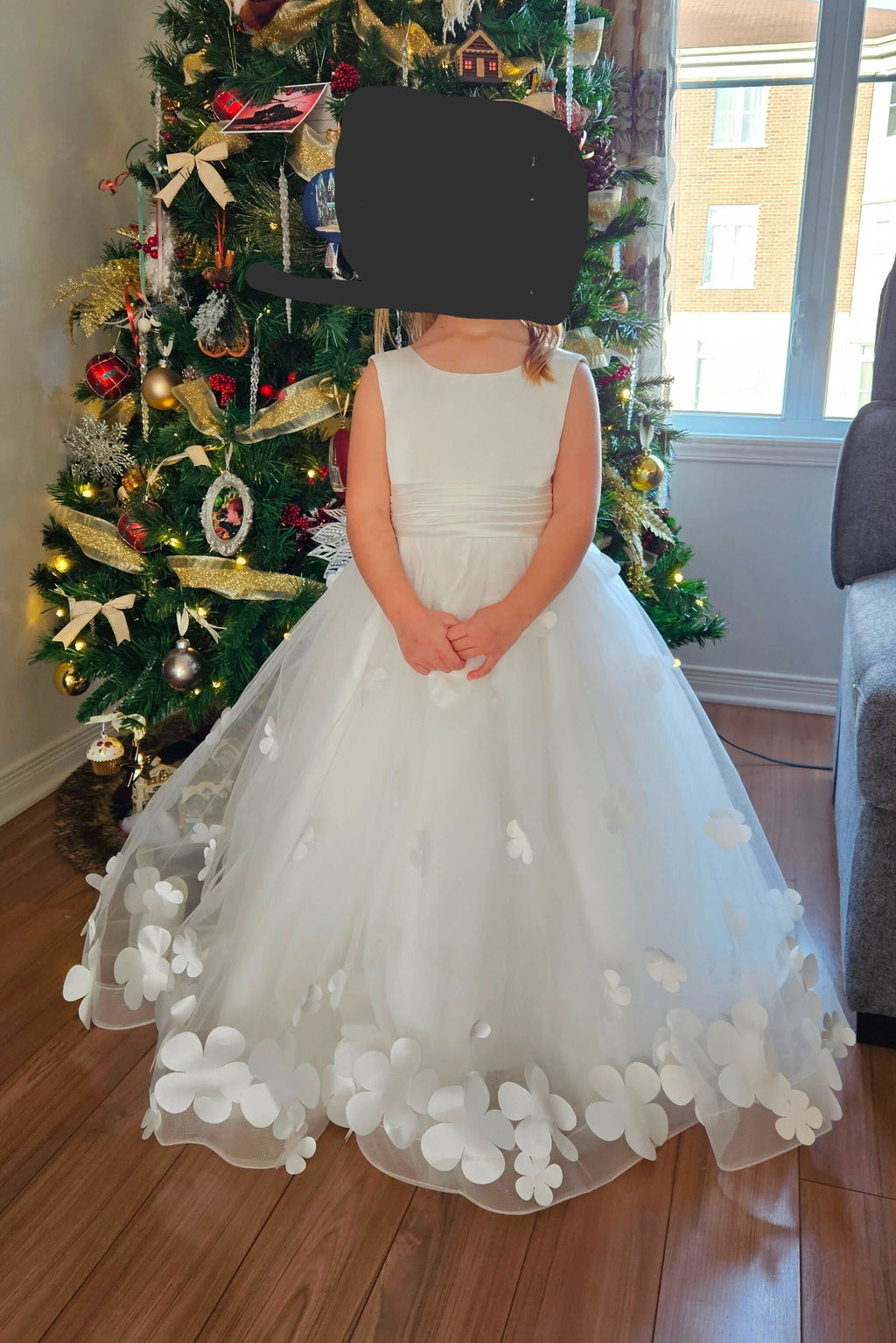 Dideyttawl Dusty Blue Flower Girl Dress | Sleeveless 3D Floral Tulle Ball Gown