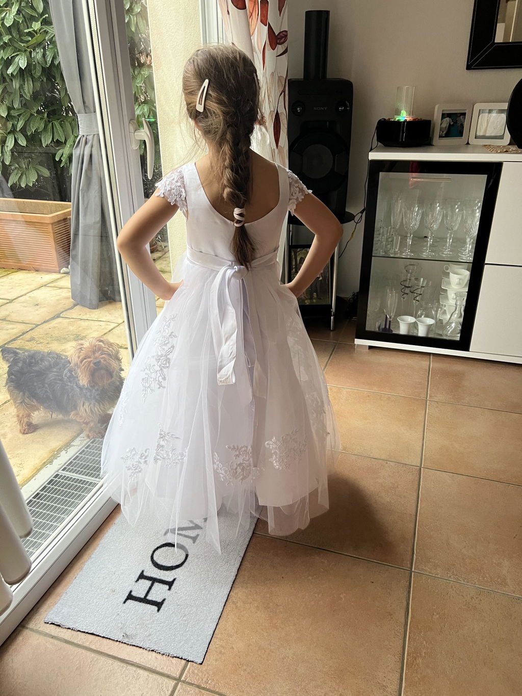 Dideyttawl White Flower Girl Dress | Cap Sleeve Floral Lace Tulle Ball Gown