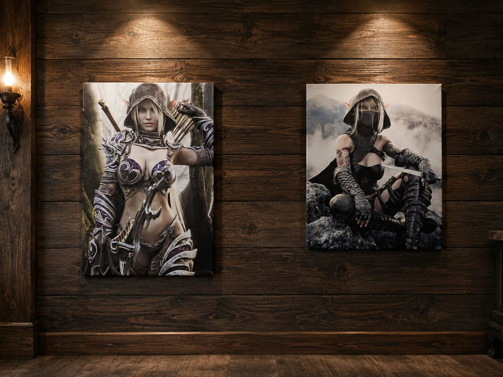 Rogue Elf Warrior Matte Canvas Print — Fantasy Assassin Wall Art- No AI - Human created illustration art
