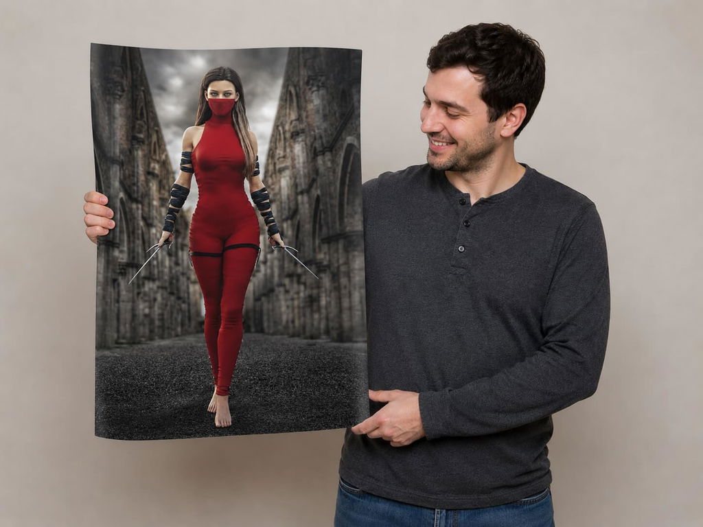 Red Assassin Wall Art | Hand-Crafted Female Rogue & Ninja Artwork