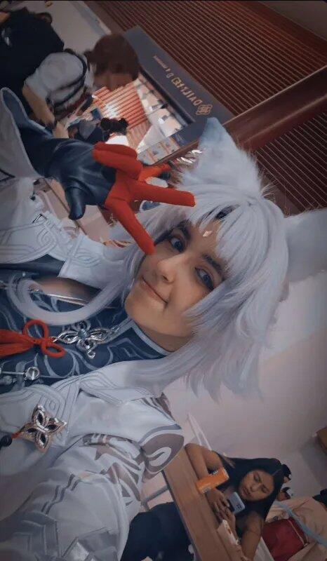 【Ready For Ship】DokiDoki Game Honkai: Star Rail Cosplay Feixiao Wig Long Straight Grey Blue Hair / Tattoo Sticker Fei Xiao