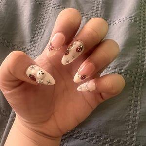 Kawaii Bunny & Strawberry Press-On Nails | Handmade Bunny Nail Art | Cute Girly Nails | 3D Kawaii Nails | Cottagecore Nail Art | OB689H