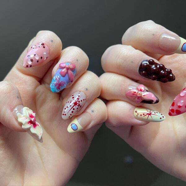 Unique Floral Press On Nails | Elegant Orchid Fake Nails | Handcrafted Flower Nail Art | 3D Floral Acrylic Nails | press ons| OB521YV