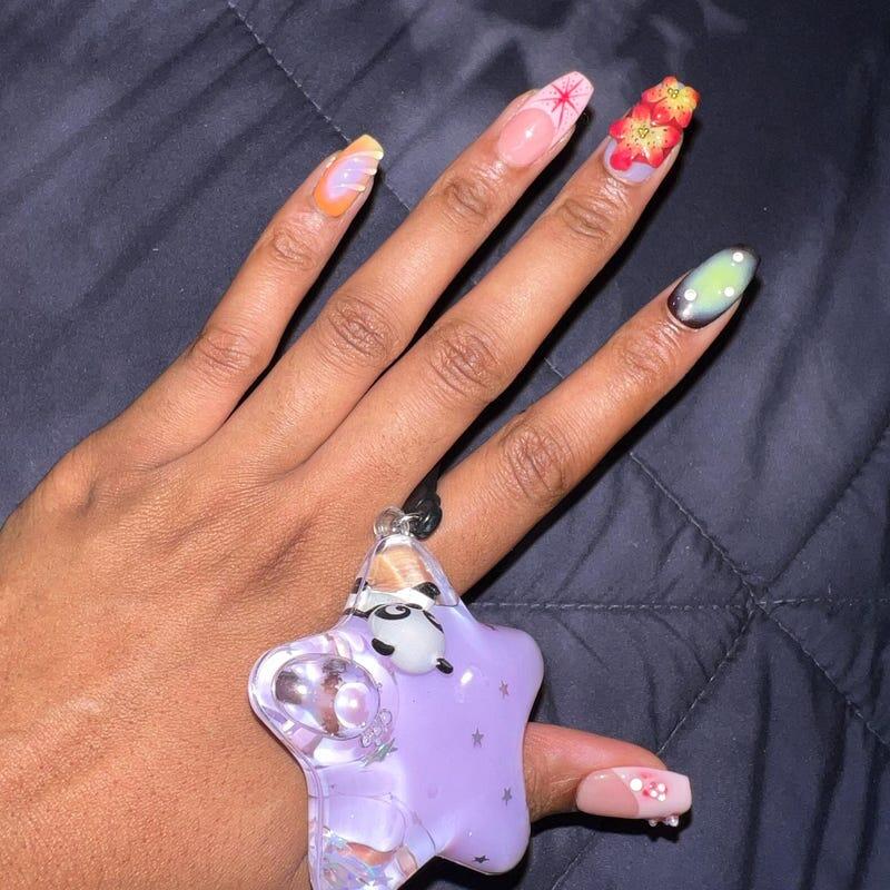 Custom Dreamy Press On Nails | 3D Jelly Orchids Nail Art | Hand-painted Acrylic Floral Press-Ons | FairyCore Flower Fake Nails | OB330AK