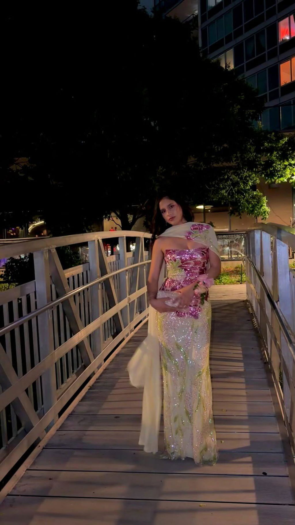 Elegant Purple Green Beaded Sequin Evening Dress with Cape SS511