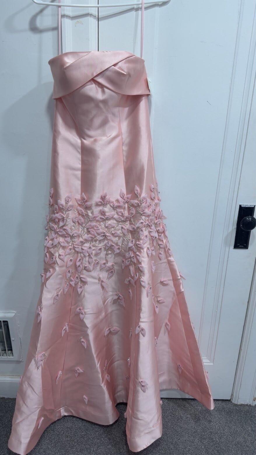 Luxury 3D Leaves Blush Pink Satin Evening Dress with Cape SS463
