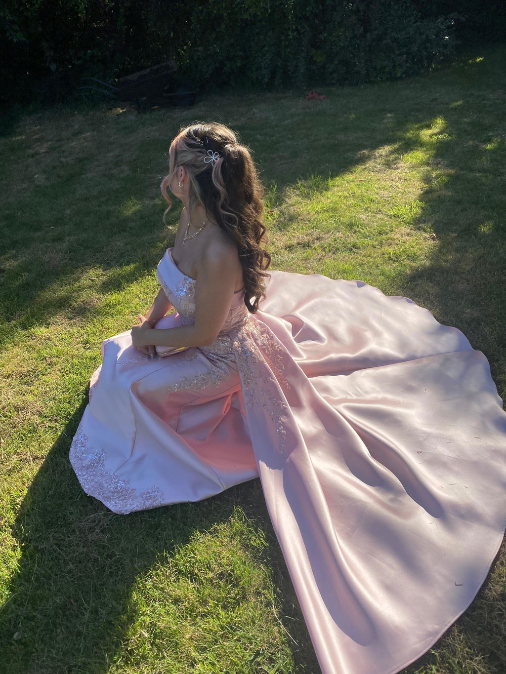 Luxury Blush Pink Strapless Evening Dress with Overskirt XD067
