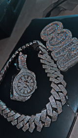 25mm HEAVY Iced Out Hop Hip Bling Big Rhombus Cuban Chain and Bracelet