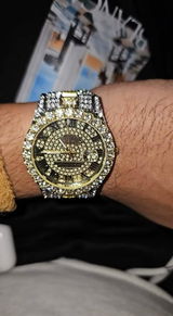 Diamond Bling Watch Men Gold Color Luxury Gift Quartz Watches Male Clock Rhinestone Calendar Wristwatch