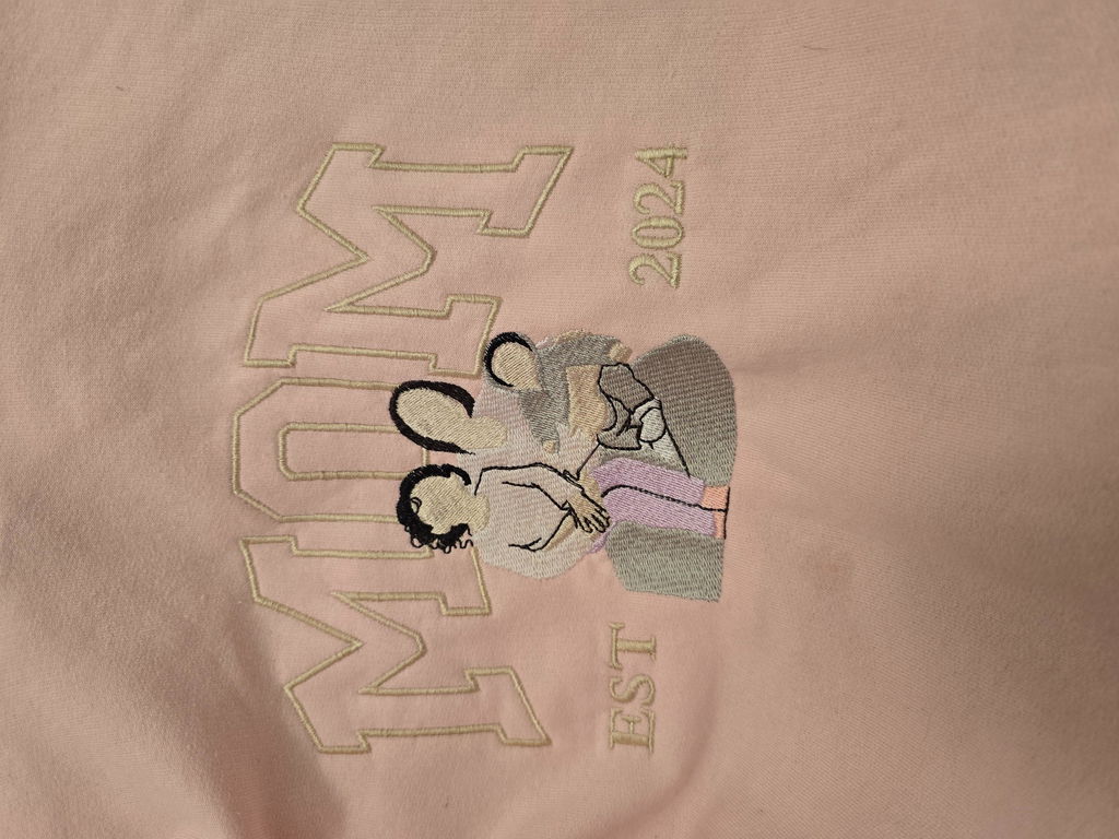 Custom Embroidered Mom Kids Photo Portrait Hoodie Sweatshirt, Embroidered Gift for Wife from Husband