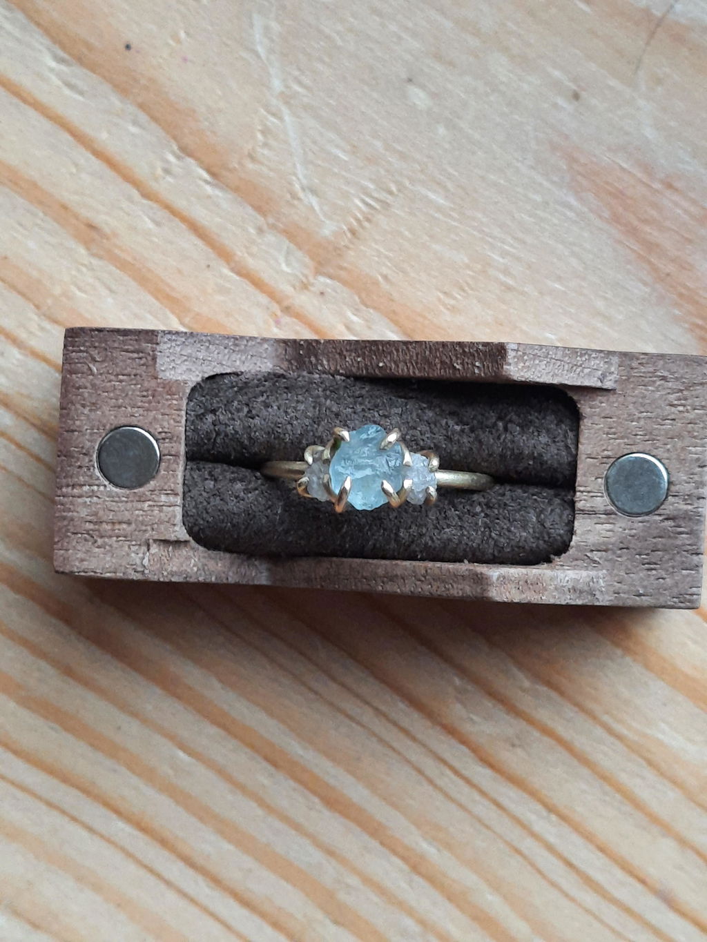 Raw Aquamariner and Diamond Ring