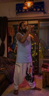 Men’s Printed White Harem Pants for Dance, Yoga, and Travel – Free Size | Boho Tribal Style