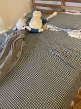 Gingham Floral Ruffle Bedding Set / Blue White