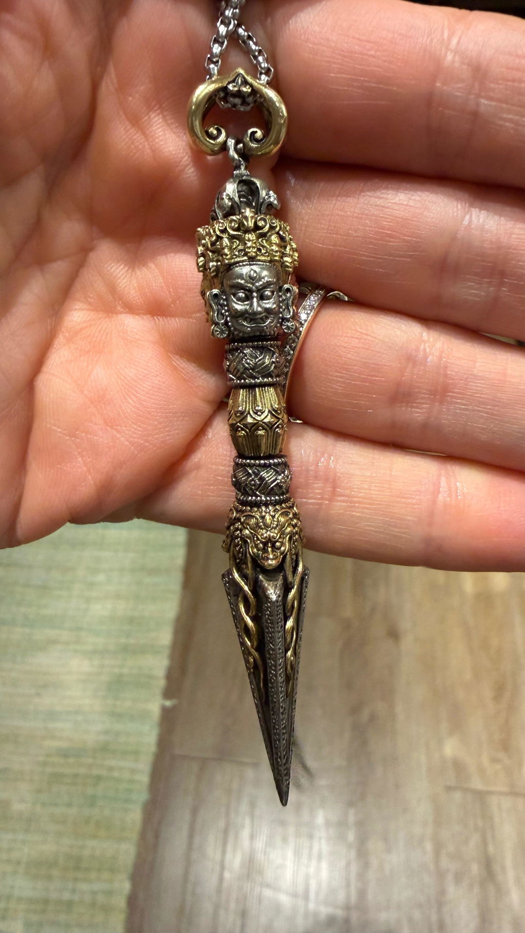 Phurba Vajra Dagger Rotatable Vintage Handmade Nepal Tibetan Pendant Necklace: Pure Brass  Amulet for Men and Women