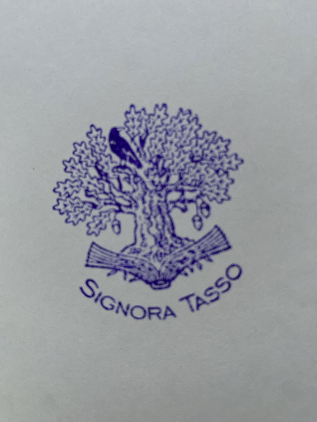 Timbro Ex Libris Quercia con Merlo - d. 40 mm