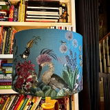 Glorious Plumes, Blue Turquoise, Gold lined lamp shade, Drum, Pendant Lighting