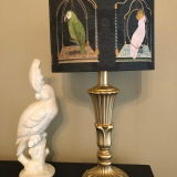 Parrots on swings, Charcoal, Gold lined lamp shade, Drum, Pendant Lighting