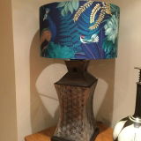 Peacock Garden, Blue, Gold lined lamp shade, Drum, Pendant Lighting