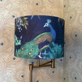 Peacock Garden, Blue, Gold lined lamp shade, Drum, Pendant Lighting