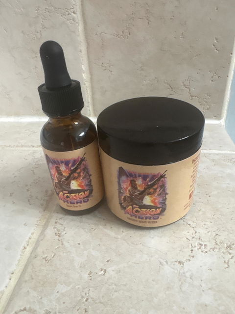 The Action Hero - Beard Oil & Butter Kit - Musky Cedarwood, Warm Caraway, Velvety Apricot