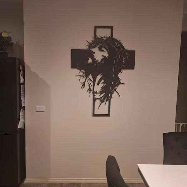 Jesus Crown of Thorns Cross Metal Wall Art for Christian Home Decor