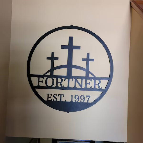 Personalized Custom Three Crosses On Hill Metal Wall Art Sign Calvary Christian Monogram Plaque Rustic Religious Church Home Decor Gift