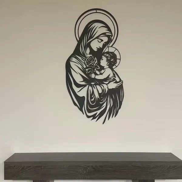 Mother Mary With Baby Jesus Religious Line Art Wall Decor Catholic Christian Minimalist Holy Family Home Decoration