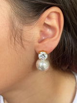 Janessa Round Zircon Crowned Set Pearl Drop Gold Stud Earrings