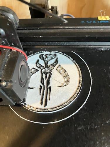 Soft printed Mandalorian mudhorn skull coaster in Filaments.ca Black TPU
