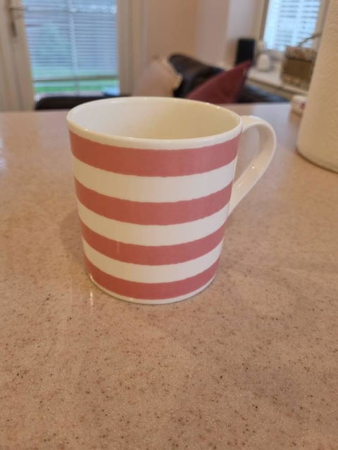 "Pink Horizontal Stripes" 12oz Fine Bone China Mug