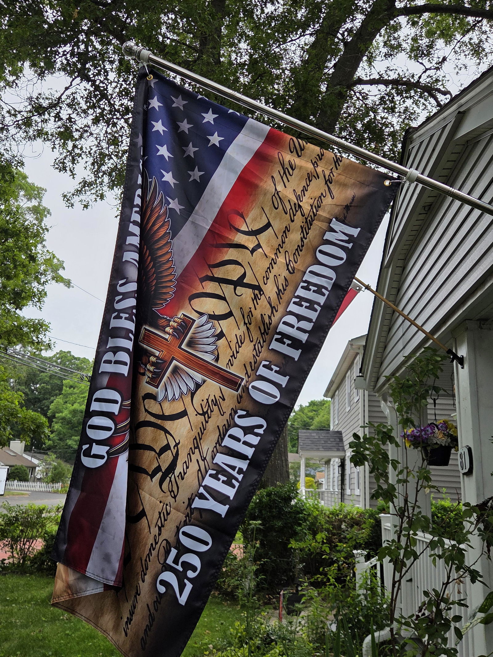 God Bless America solar LED flag decor - 250 Years Celebration