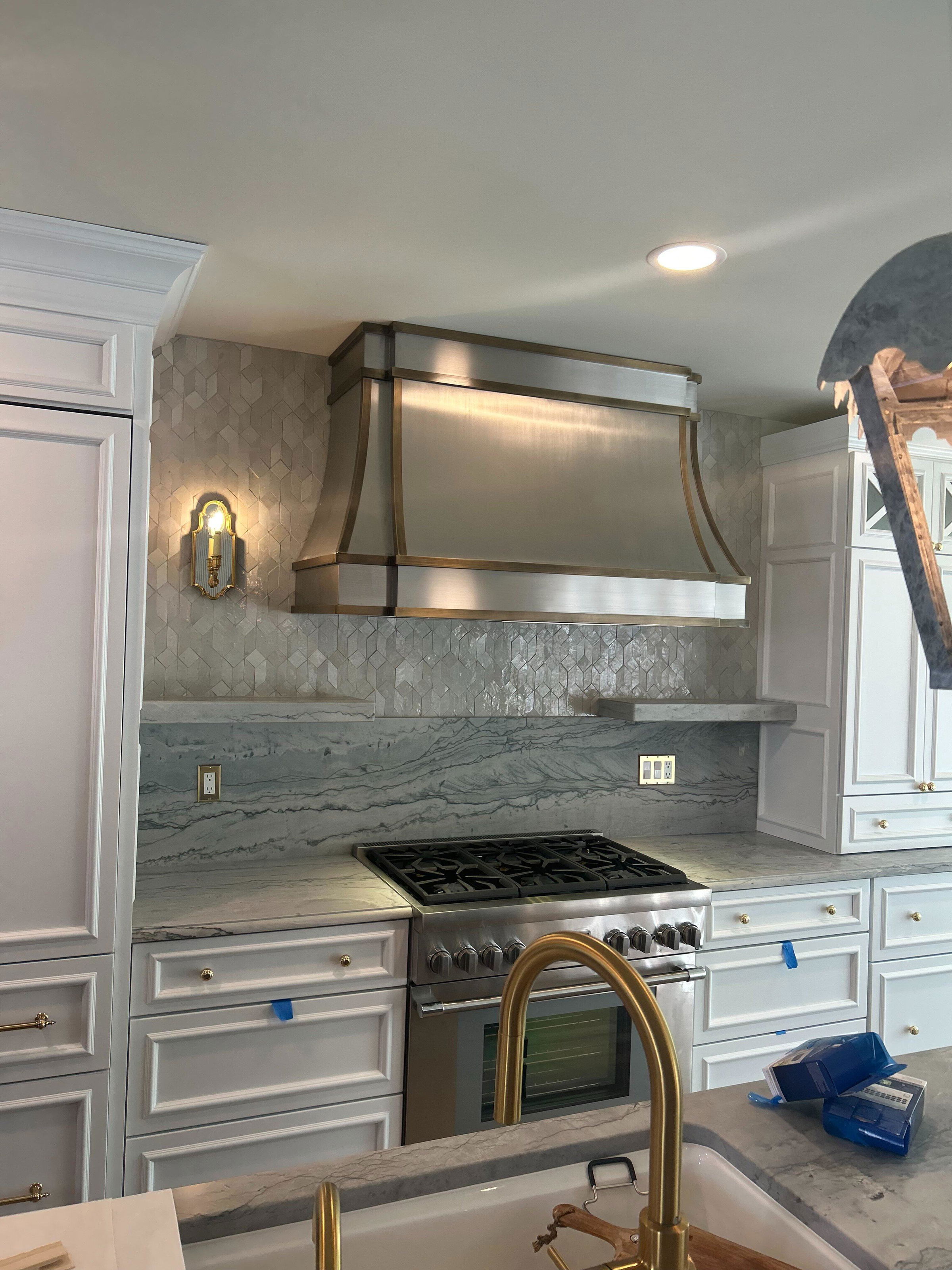 Fobest Custom Stainless Range Hood with Aged Brass Straps FSS-351