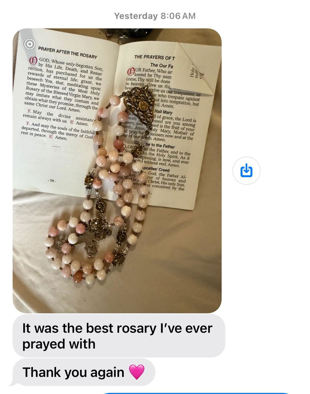 Rosary - Pink Opal and Bronze St. Therese of Lisieux Center and Elaborate Scrolls Crucifix