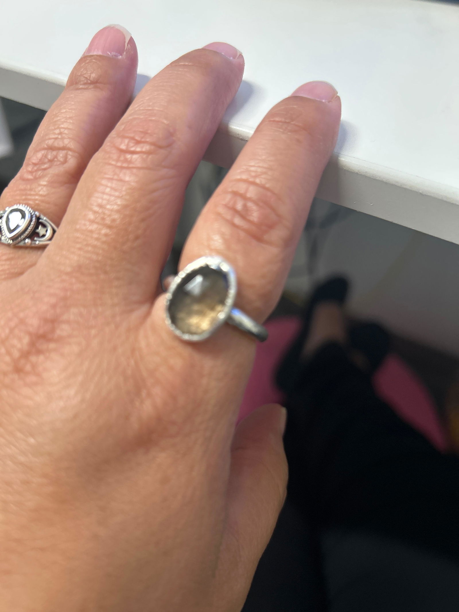 Smoky Quartz Ring Fine Silver Small faceted Stone Ring Size 5 6 7