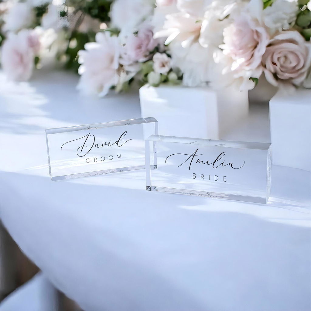 Personalised Clear Block Wedding Table Place Names