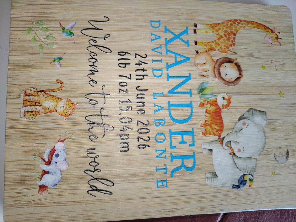 Personalised Safari Animals New Baby Keepsake Wooden Card