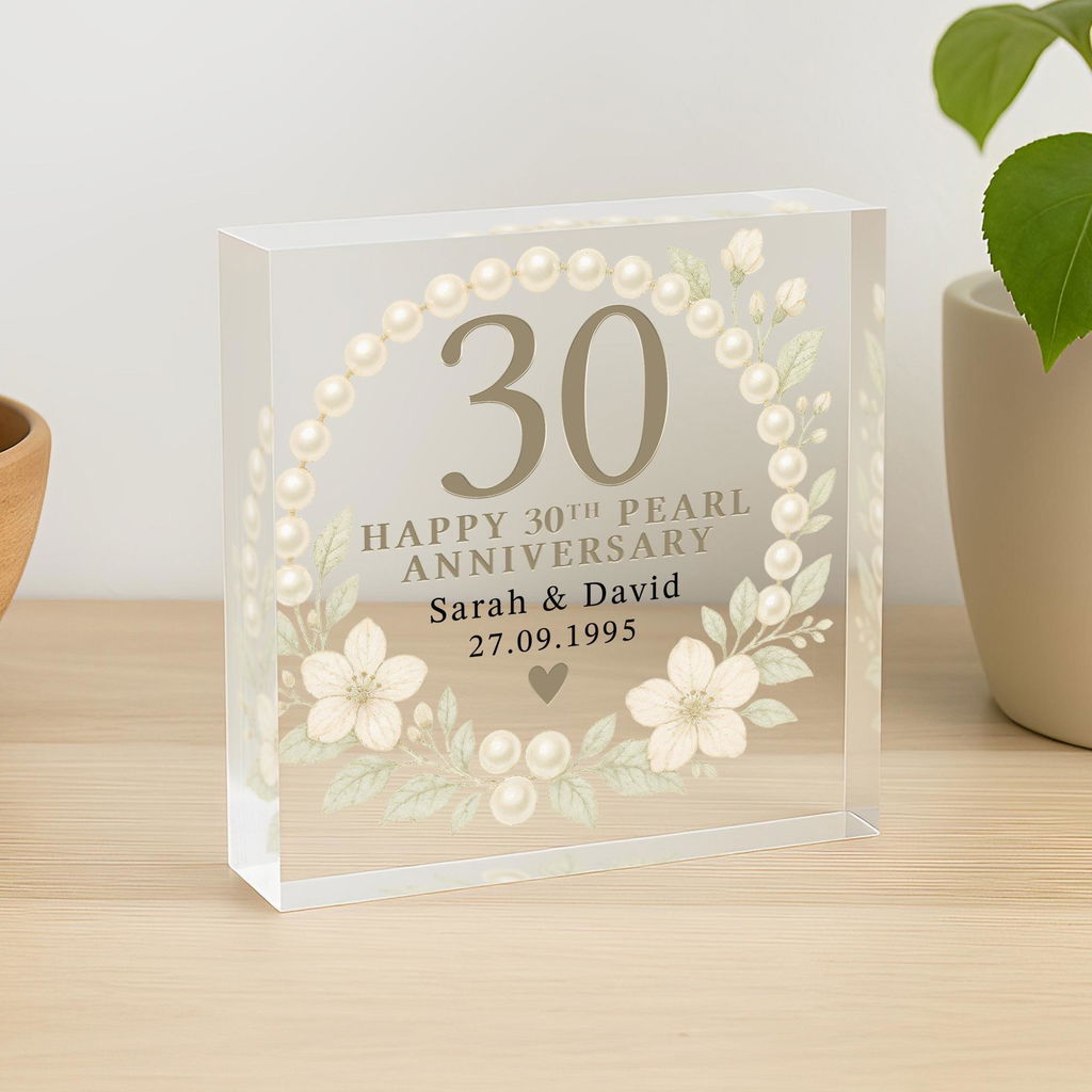 Personalised Pearl 30th Anniversary Gift Plaque with Names & Date