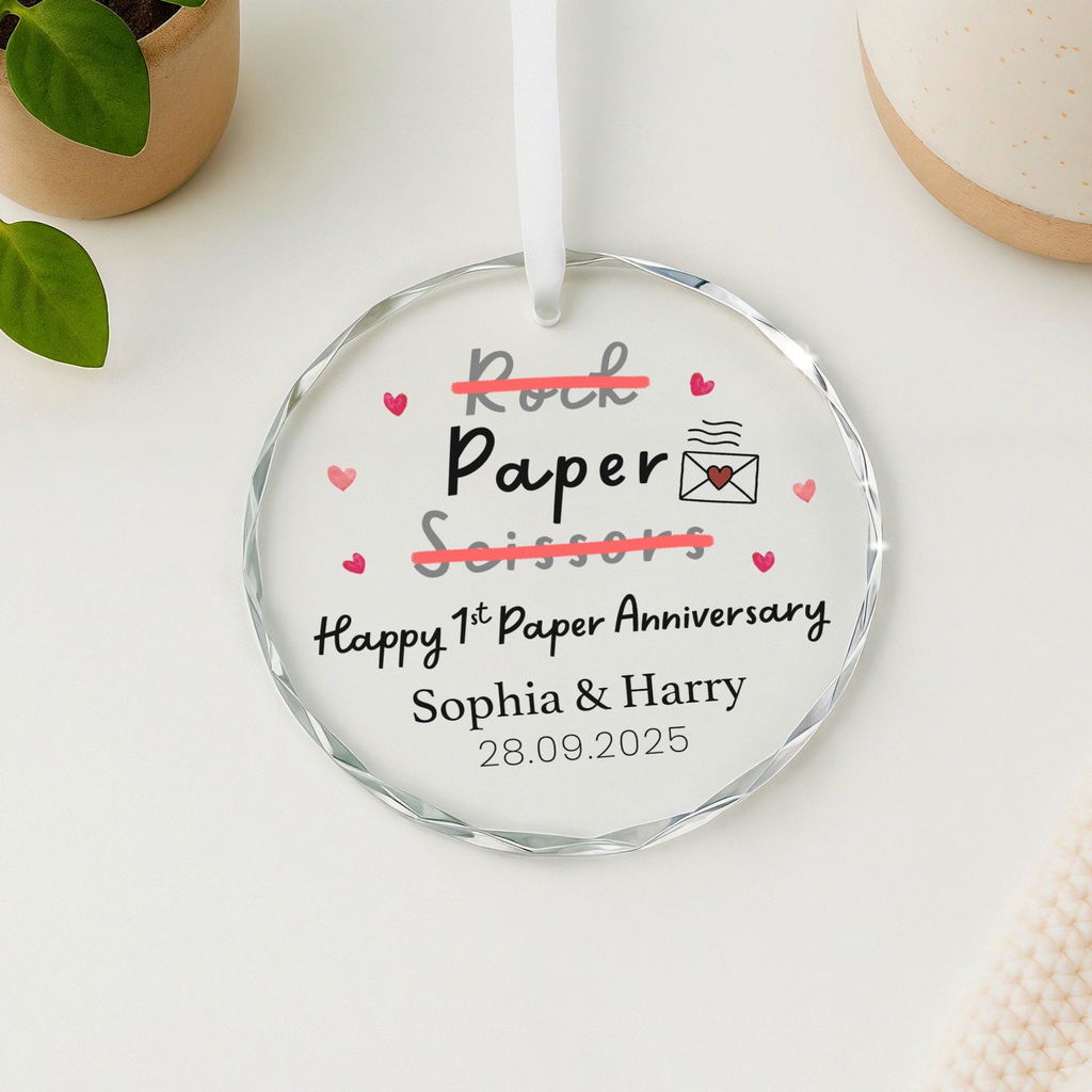 Personalised 1st Paper Anniersary Gift Plaque Glass Ornament