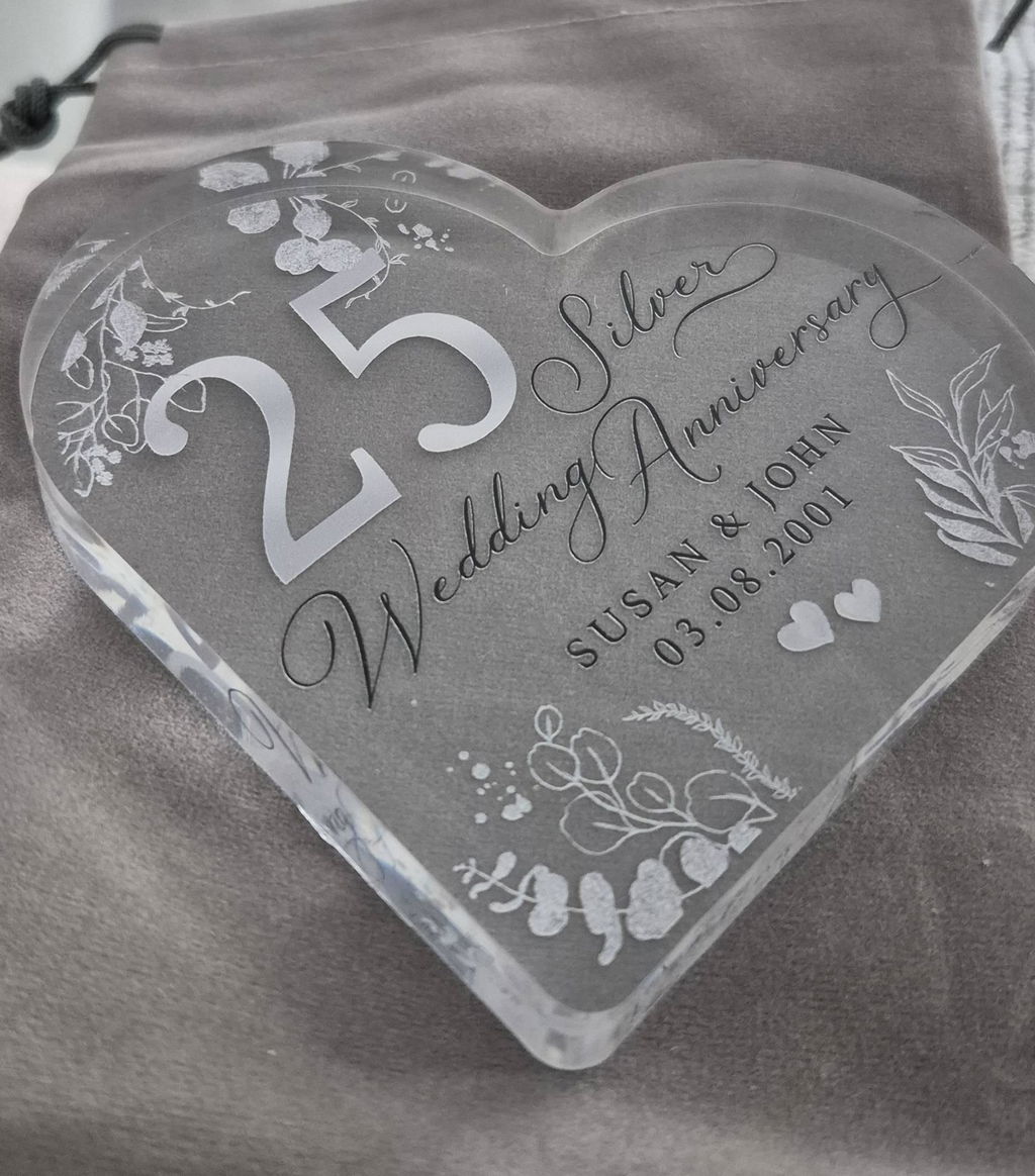 Personalised Silver 25th Wedding Anniversary Heart Gift Plaque