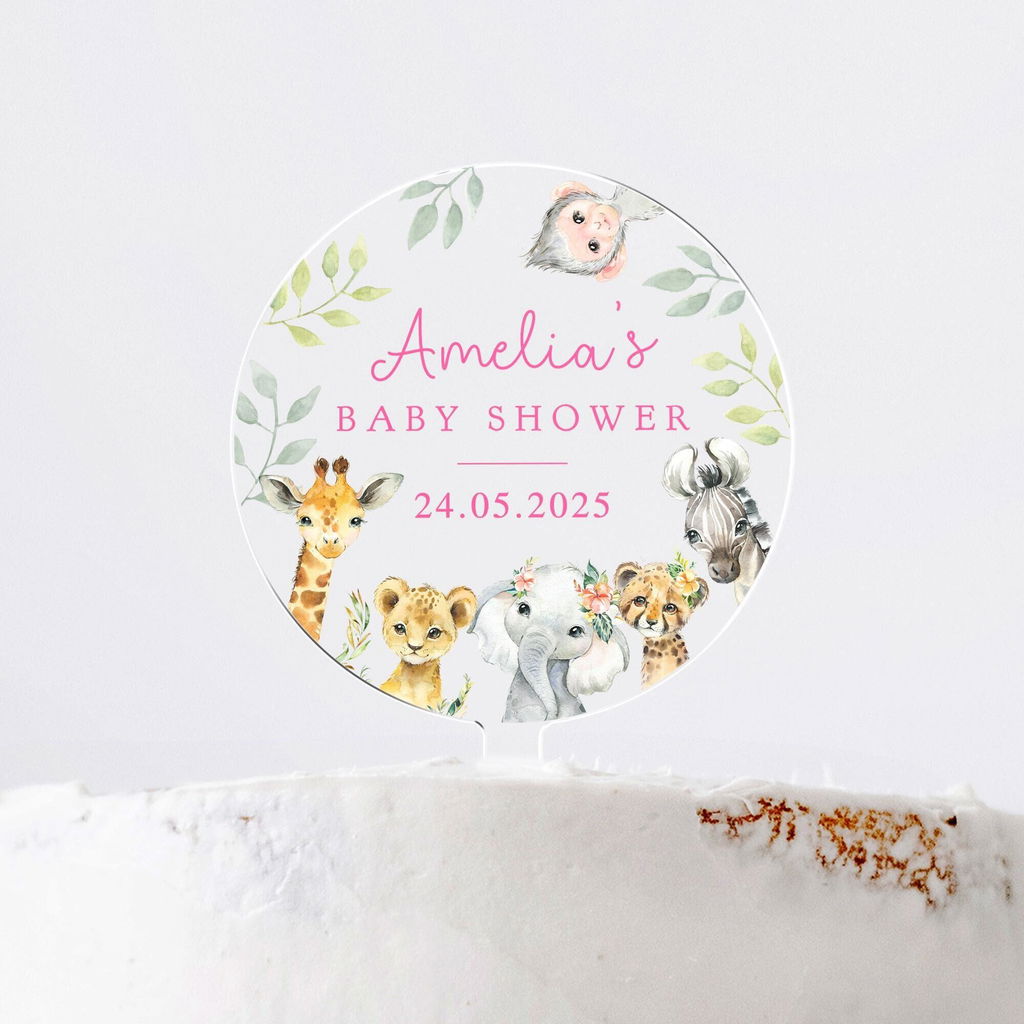Personalised Safari Animals Baby Shower Cake Topper