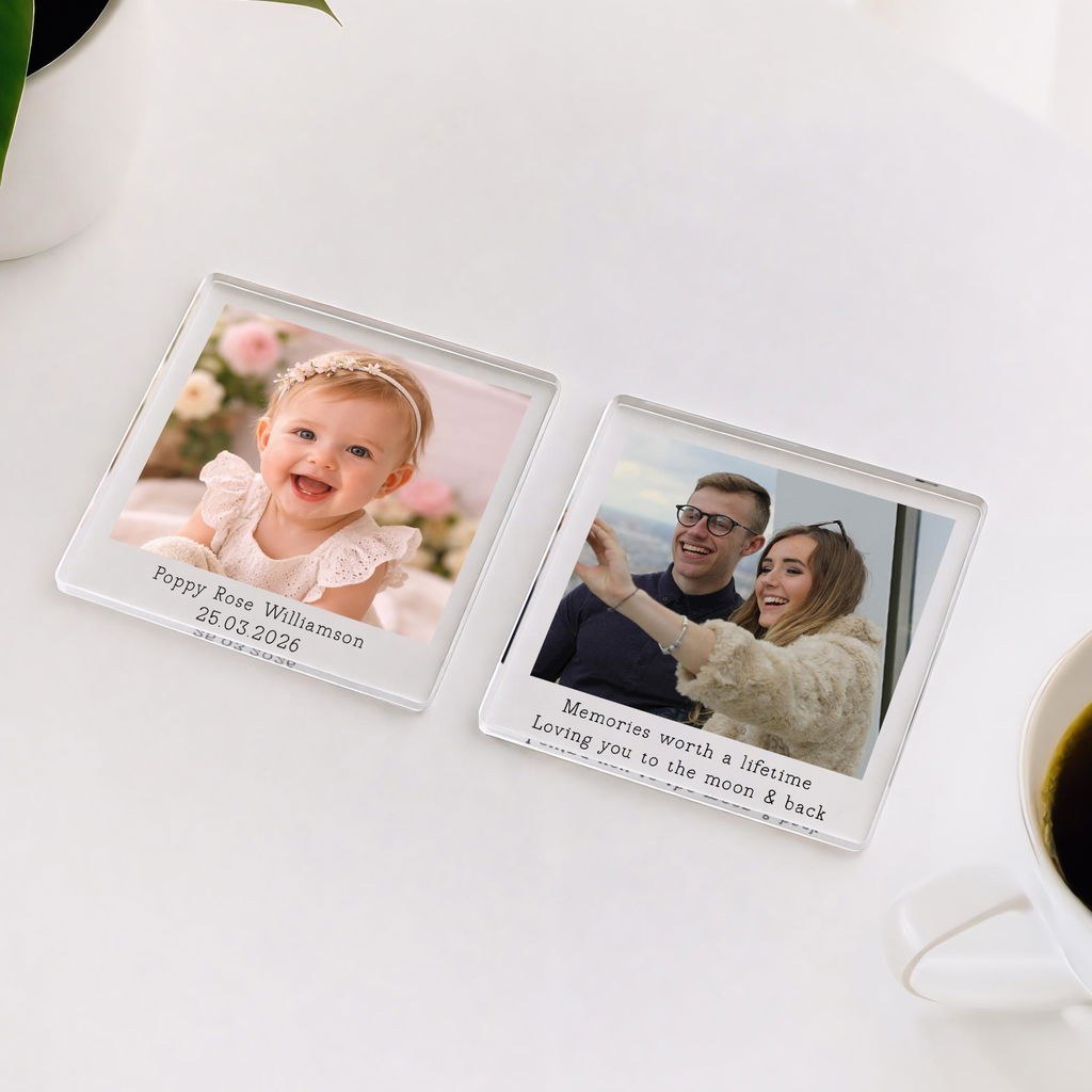 Personalised Printed Photo Coaster Polished Clear Acrylic