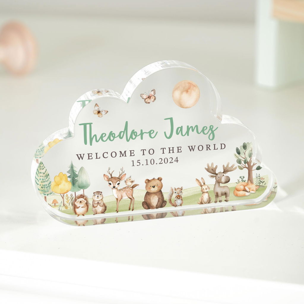 Personalised Woodland Welcome To The World New Baby Gift Plaque