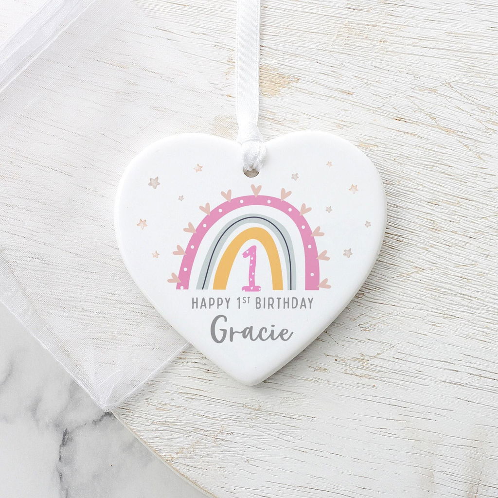 Personalised Rainbow 1st Birthday Gift for Girl Keepsake Ornament