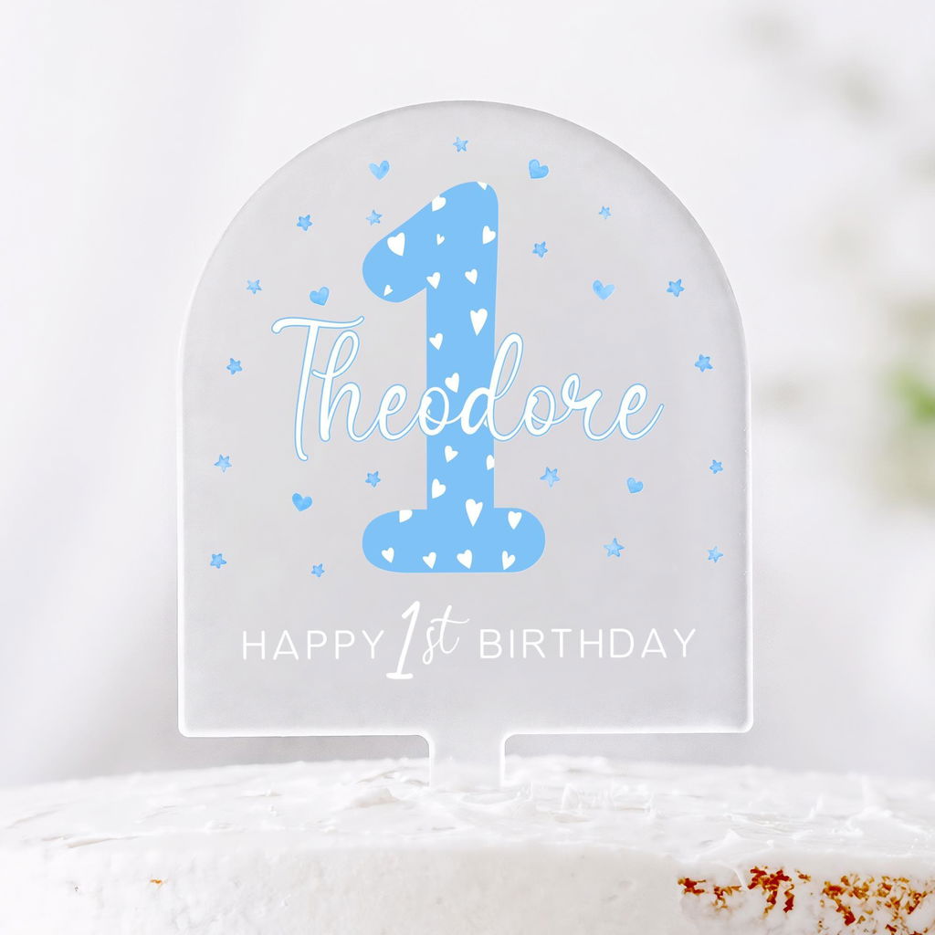 Personalised 1st Birthday Cake Topper for Baby Boy - Blue Theme Cake Decor