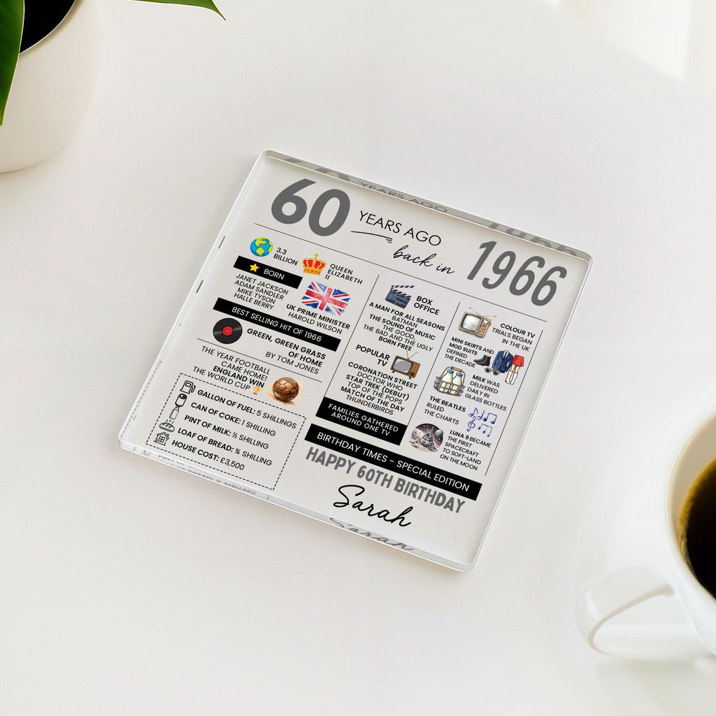 Personalised 60th Birthday Coaster Fun Facts Born in 1966 Birthday Gift for Her/Him