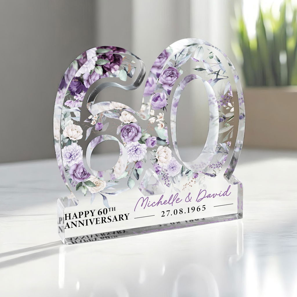 Personalised 60th Diamond Anniversary Gift Plaque Block