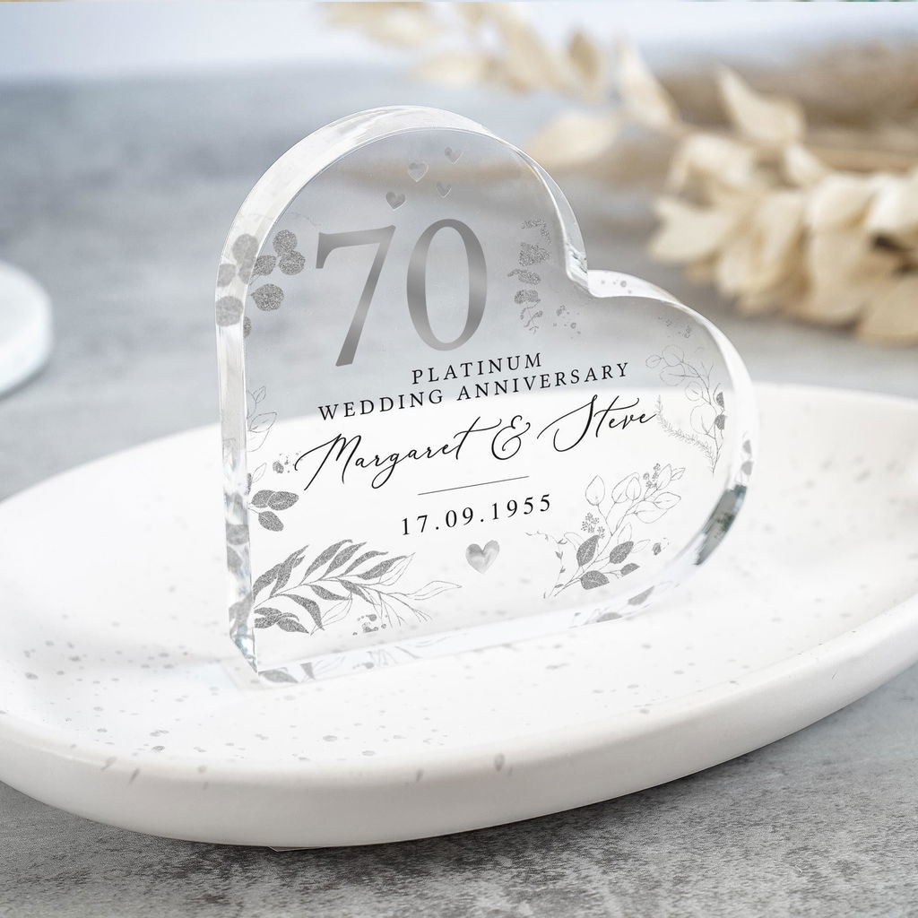Personalised 70th Platinum Anniversary Heart Plaque