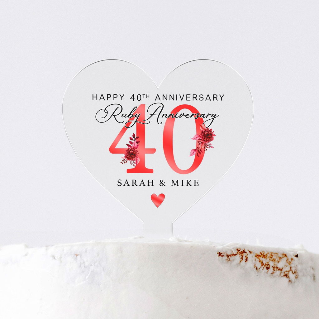 Personalised Ruby Floral 40th Anniversary Cake Topper - Ruby Anniversary