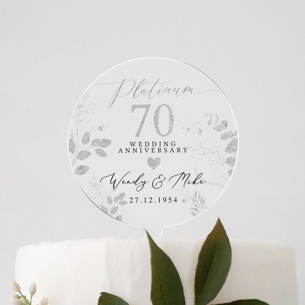 Personalised Platinum 70th Anniversary Cake Topper